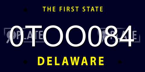 0TOO084 Delaware License Plate