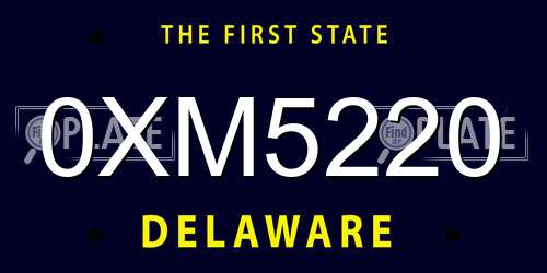 0XM5220 Delaware License Plate