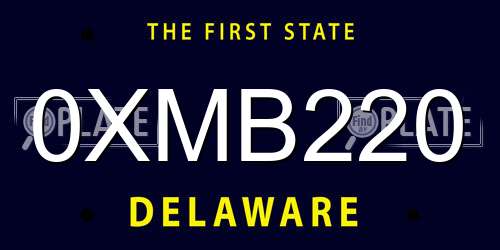 0XMB220 Delaware License Plate