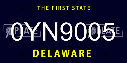 0YN9005 Delaware License Plate