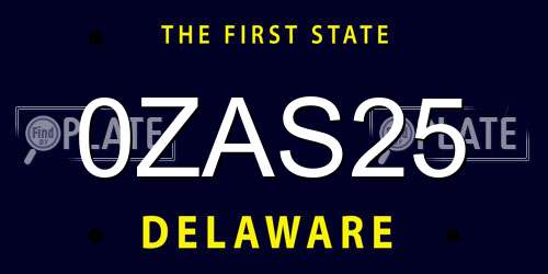 0ZAS25 Delaware License Plate