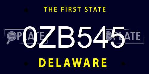 0ZB545 Delaware License Plate