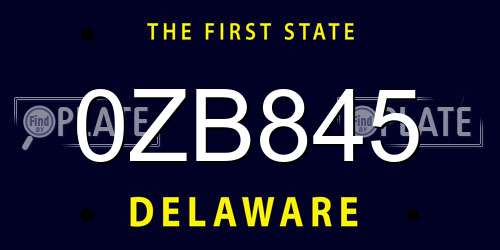 0ZB845 Delaware License Plate