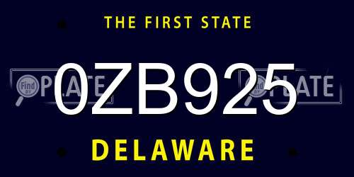 0ZB925 Delaware License Plate