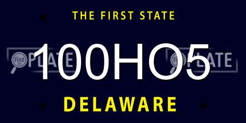 100HO5 Delaware License Plate