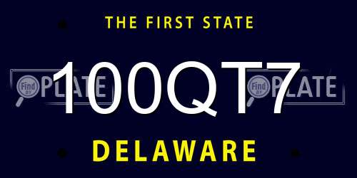 100QT7 Delaware License Plate