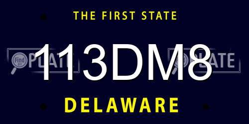 113DM8 Delaware License Plate