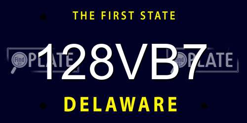 128VB7 Delaware License Plate