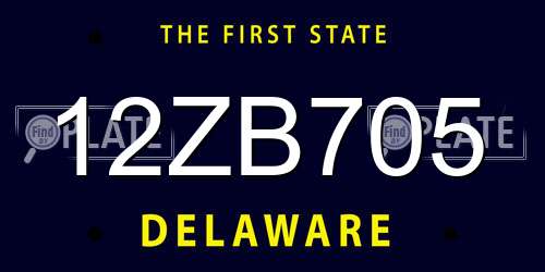 12ZB705 Delaware License Plate