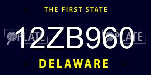 12ZB960 Delaware License Plate