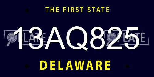 13AQ825 Delaware License Plate