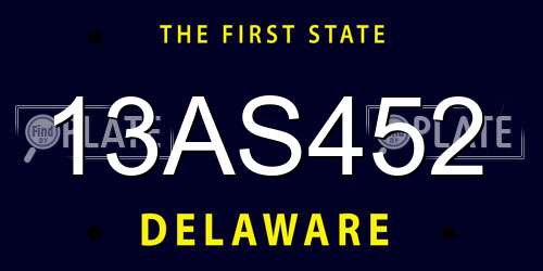 13AS452 Delaware License Plate