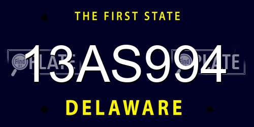 13AS994 Delaware License Plate