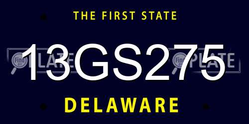 13GS275 Delaware License Plate