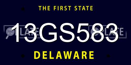 13GS583 Delaware License Plate