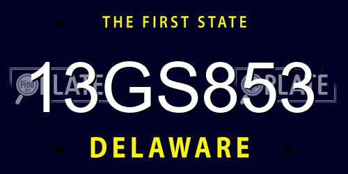13GS853 Delaware License Plate