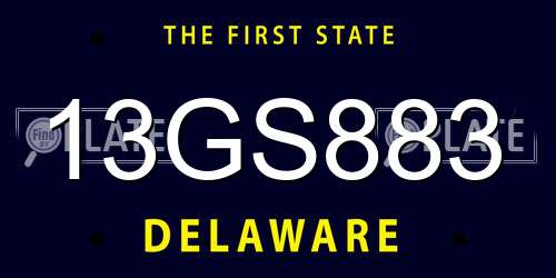 13GS883 Delaware License Plate