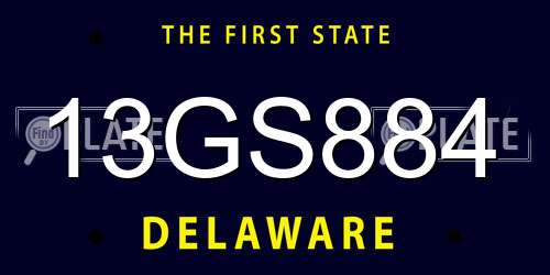 13GS884 Delaware License Plate