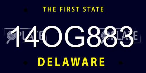 14OG883 Delaware License Plate