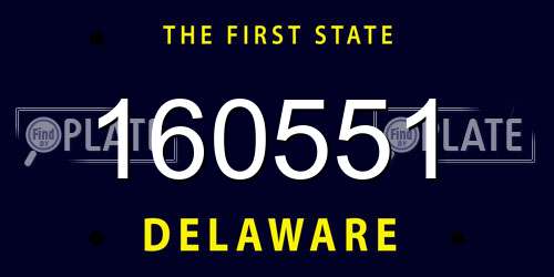 160551 Delaware License Plate