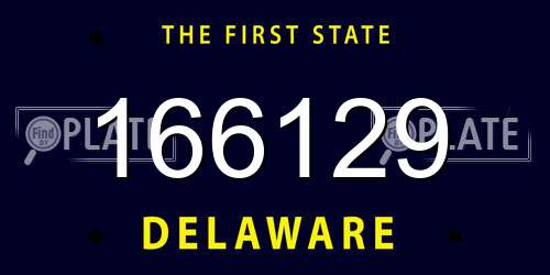 166129 Delaware License Plate