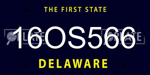 16OS566 Delaware License Plate