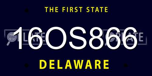 16OS866 Delaware License Plate