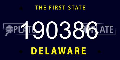 190386 Delaware License Plate