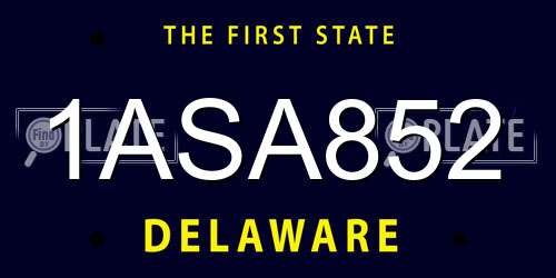 1ASA852 Delaware License Plate