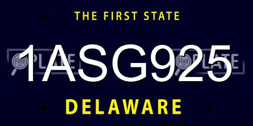 1ASG925 Delaware License Plate