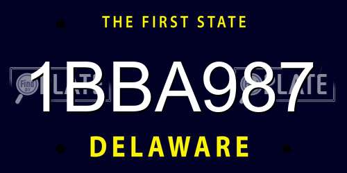 1BBA987 Delaware License Plate