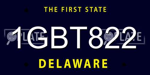 1GBT822 Delaware License Plate