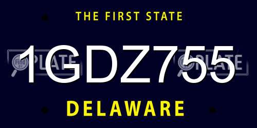 1GDZ755 Delaware License Plate