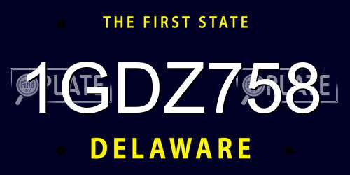 1GDZ758 Delaware License Plate