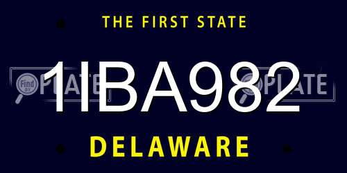1IBA982 Delaware License Plate