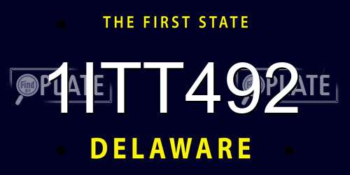 1ITT492 Delaware License Plate