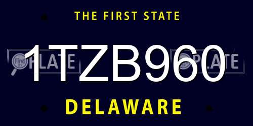 1TZB960 Delaware License Plate