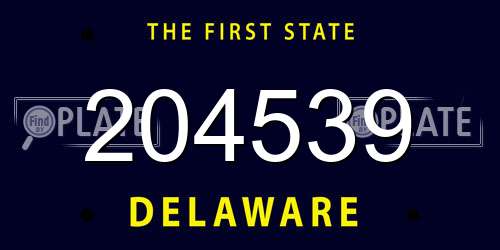 204539 Delaware License Plate