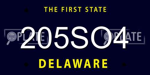 205SO4 Delaware License Plate
