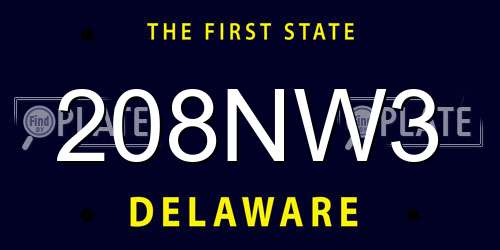 208NW3 Delaware License Plate
