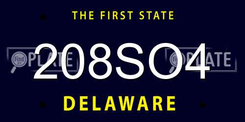 208SO4 Delaware License Plate