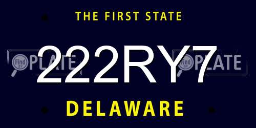 222RY7 Delaware License Plate