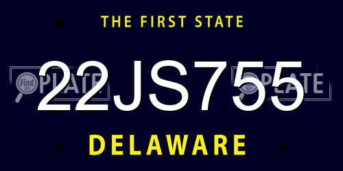 22JS755 Delaware License Plate