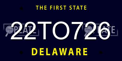 22TO726 Delaware License Plate