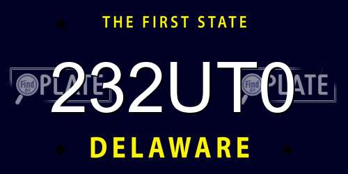 232UT0 Delaware License Plate