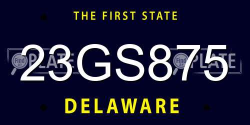 23GS875 Delaware License Plate