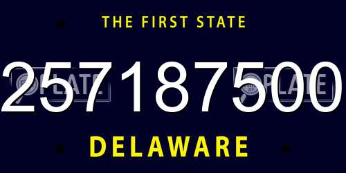 257187500 Delaware License Plate