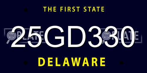 25GD330 Delaware License Plate