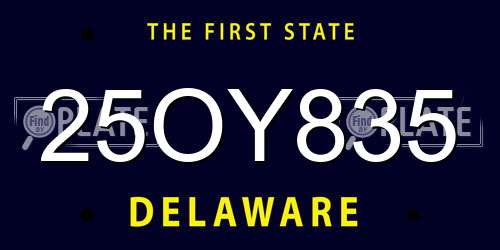 25OY835 Delaware License Plate