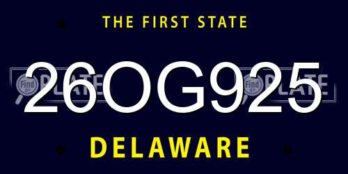 26OG925 Delaware License Plate